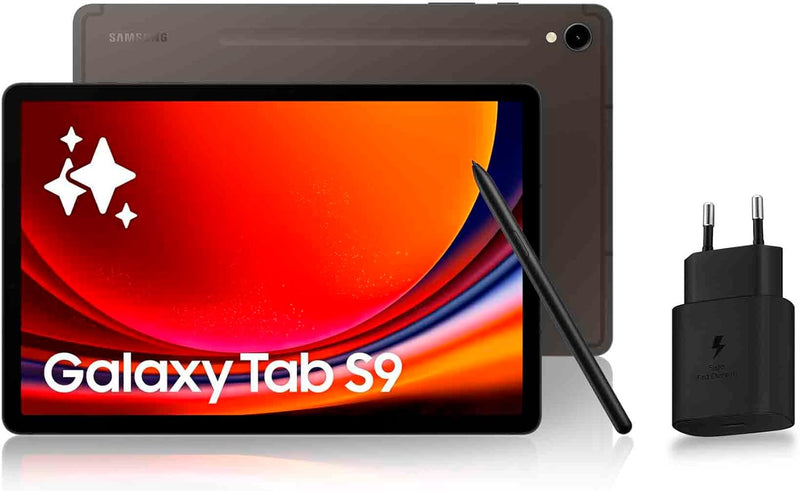Tableta Android Samsung Galaxy Tab S9, 11", 128 GB de almacenamiento, lector MicroSD, Wi-Fi, S Pen incluido, antracita, cargador de pared rápido de 25 W incluido, exclusiva de Amazon versión francesa