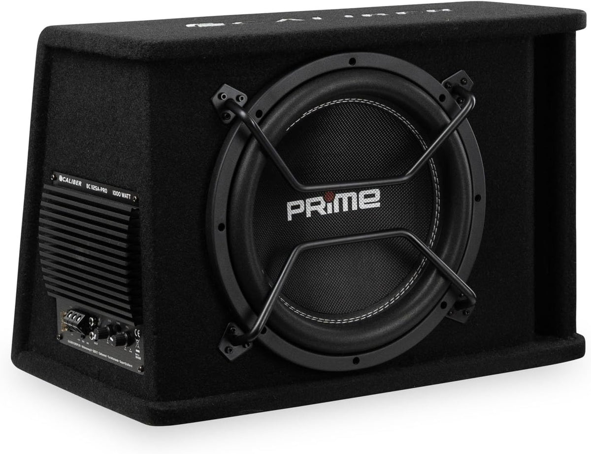 Caliber BC112SA-PRO – Subwoofer activo para coche de 12 pulgadas con amplificador integrado – Subwoofer para coche de 200W RMS – 1000W pico – Negro