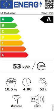 LG F4WV7080, Clase A, lavadora de carga frontal 8 kg, 1400 rpm, AI Direct Drive, Wi-Fi, limpieza profunda con vapor, gran capacidad, TRIPLE A, puerta exterior de cristal templado, 62 x 60 x 85 cm, blanco