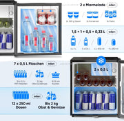 Mininevera Stillstern E 45L con descongelación automática, cerradura, compartimento de congelación, silenciosa, ideal para cocina, oficina, dormitorio, hoteles y apartamentos pequeños, frigorífico pequeño, minibar, nevera para bebidas