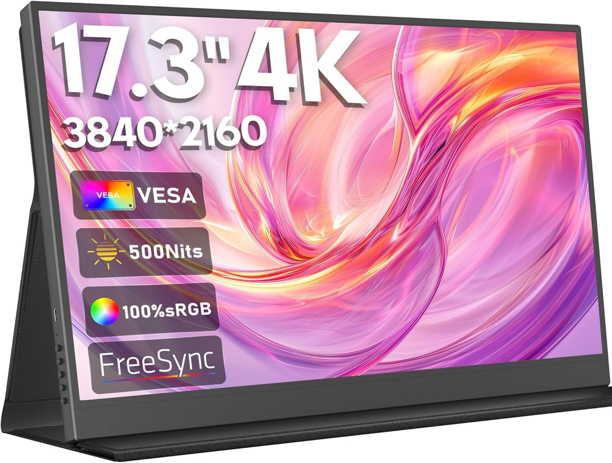 Monitor portátil HONGO 4K, pantalla portátil para portátil de 17.3" 3840x2160 IPS con 100% sRGB, monitor externo para portátil, PC, Mac, Switch, segunda pantalla portátil USB C