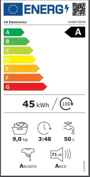 LG F4WV7080, Clase A, lavadora de carga frontal 8 kg, 1400 rpm, AI Direct Drive, Wi-Fi, limpieza profunda con vapor, gran capacidad, TRIPLE A, puerta exterior de cristal templado, 62 x 60 x 85 cm, blanco