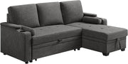 Sofá cama VASAGLE, sofá, sofá cama con espacio de almacenamiento, muebles tapizados, funda de mezcla de algodón y lino, portavasos, moderno, habitación de invitados, gris LCS801G01