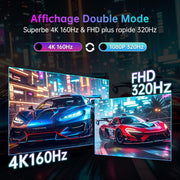 Monitor Gaming KTC 4K de 27 pulgadas, modo dual 4K@160Hz / FHD@320Hz con cambio fluido, panel IPS rápido, 1ms, HDR400, Adaptive Sync, 125% sRGB, 97% DCI-P3, ΔE