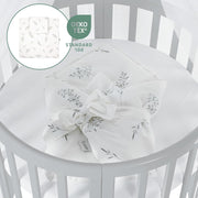 Cuna ovalada evolutiva Waldin, set completo 7 en 1, cuna de barrotes, cama infantil con colchón, cambiador, cuna colecho, madera blanca