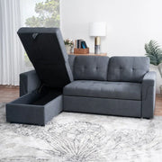 Sofá seccional reversible convertible con cama extraíble, chaise longue con almacenamiento oculto y patas duraderas