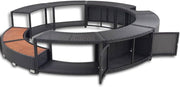 Borde KOIECETA con almacenamiento para jacuzzi spa piscina, borde de piscina de poliratán negro, madera dura, redondo, acero con recubrimiento en polvo (V31009)