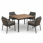 Conjunto de comedor de jardín de aluminio, aspecto madera y ratán sintético
