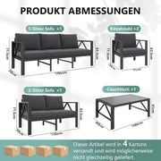 Conjunto de muebles de jardín de aluminio OMERAI de 5 piezas, incluye funda protectora impermeable para 7 personas, salón de jardín exterior con sofá, sillones y mesa, conjunto de jardín para jardín, terraza y balcón, gris oscuro