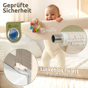 Barrera de cama 200x200 cm, set de 3 lados, MALLIEFIX 2.0, sistema de clic, altura ajustable, beige