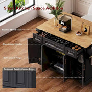 54 Isla de cocina grande con ala abatible de madera de caucho, carro de cocina rodante con textura repujada sobre 4 ruedas con 4 puertas y 3 cajones