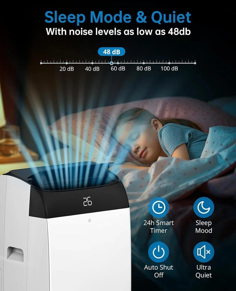 Aire acondicionado portátil GarveeLife 12000 BTU 5 en 1 – Enfriamiento, deshumidificador 45 l/día, ventilador de 3 velocidades, modo nocturno – Ultra silencioso, pantalla digital, temporizador de 24 horas, control remoto