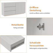 Cómoda blanca de alto brillo con iluminación LED, aparador blanco de alto brillo de 160 cm con 2 puertas y 3 cajones, alacena de cocina, mueble buffet moderno para dormitorio, comedor, oficinas y recibidor