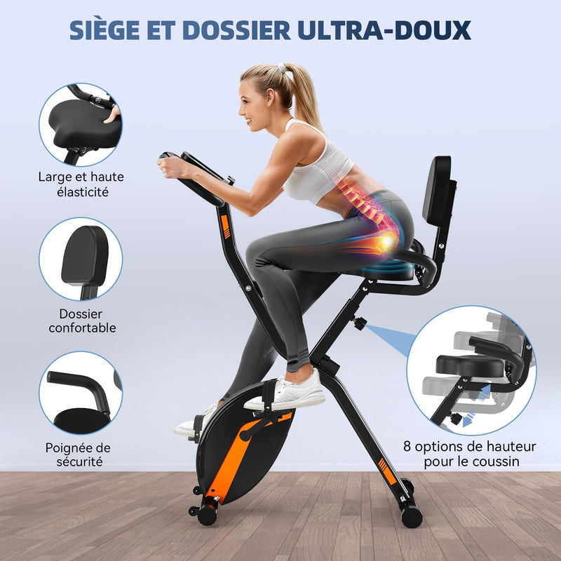 Bicicleta estática plegable con monitor LCD y medición de pulso, silenciosa y cómoda, almacenamiento plegable, carga máxima 160 kg