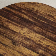 Mesa de centro industrial redonda de 30 pulgadas, 2 niveles con patas ajustables, estante con veta de madera, diseño de llama, fácil montaje, para sala de estar