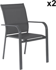 sweeek - Mesa de jardín extensible de aluminio + 10 asientos de aluminio y textileno antracita. 8 sillas. 2 sillones. 10 plazas. 290 x 100 x 75 cm
