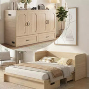 Cama Murphy convertible tamaño queen Mjkone con colchón, carga USB y cajones de almacenamiento