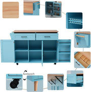 Aparador de cocina Sweiko, mueble de almacenamiento versátil con cajones y ruedas, diseño para comedor en madera clara y azul, armario de salón con estantes ajustables