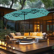 Sombrilla de mercado para exteriores de doble cara MAISON ARTS de 15 pies, rectangular, con manivela, luces LED solares y base incluida