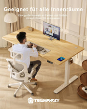 TRIUMPHKEY Escritorio regulable en altura 160x80 con puerto de carga USB, escritorio regulable en altura con 3 botones de memoria y bandeja para cables, mesa de ordenador, escritorio de pie, beige