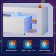 Mueble para TV WLIVE de 160 cm con LED, mueble blanco para televisores de 50, 55, 60, 65 y 70 pulgadas, armario de TV con iluminación RGB de 20 colores para salón y dormitorio, banco de TV moderno de madera con 2 cajones