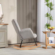Sillón mecedora HOMCOM, butaca mecedora con tela de pana, reposabrazos, sillón acolchado con respaldo alto, patas de madera, sillón relax moderno para salón, dormitorio, hasta 120 kg, gris claro