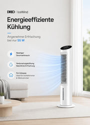 Ventilador de torre DREO con refrigeración silenciosa, ventilador con refrigeración por agua, enfriador de aire de 102 cm, enfriador evaporativo con función de oscilación de 80°, 3 modos, 4 velocidades, control remoto, blanco