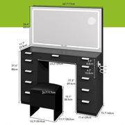 Tocador Moasis 46 con enchufe integrado, espejo iluminado y soporte para secador de pelo - 55.8" Al. x 46" An. x 11.7" Prof.