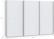 Armario corredero Forte SOPHISTISPACE 300 de 3 puertas con estantes y barra para colgar ropa, blanco, 299,8 cm de ancho, 210,5 cm de alto, 62,9 cm de profundidad