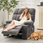 Sillón reclinable extragrande para adultos, sofá mecedor giratorio manual, bolsillos laterales y portavasos para personas altas y grandes, sala de estar