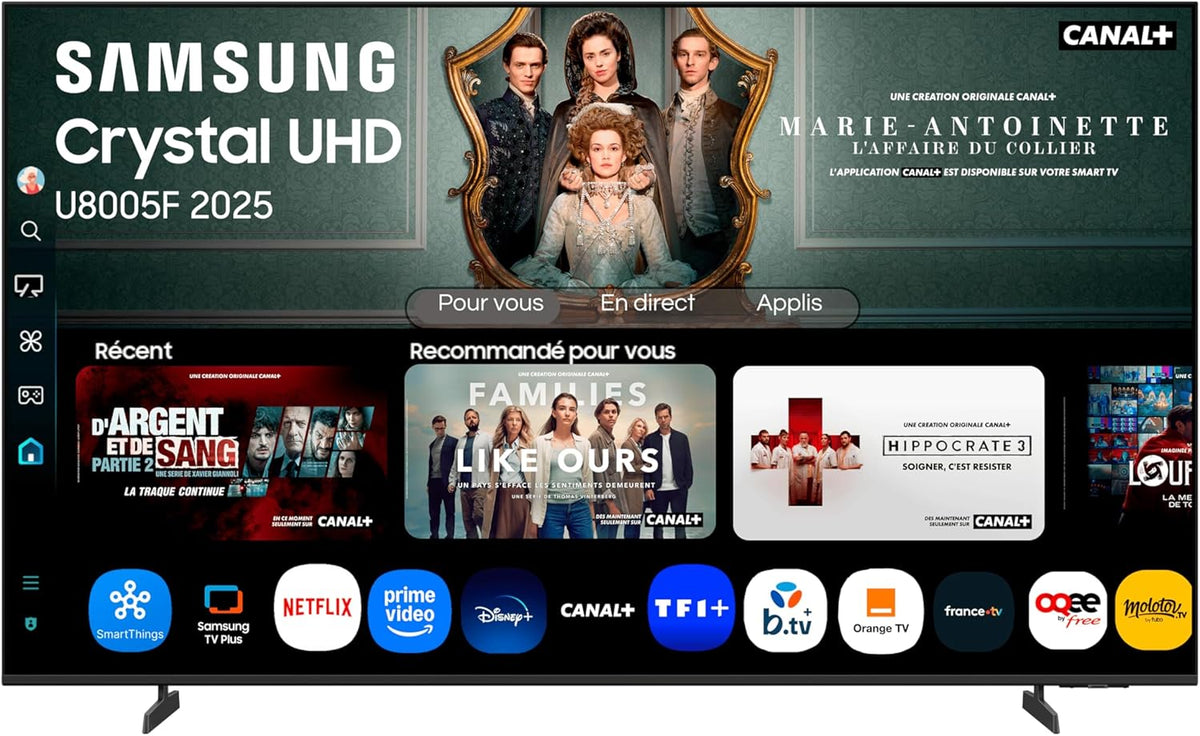 Smart TV Samsung 55 pulgadas Crystal UHD 55U8075F 4K, Bluetooth, WiFi, Airplay, procesador Crystal 4K, HDR, Q-Symphony, seguridad Knox, Gaming Hub, Bixby, aplicaciones de operador integradas