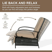 Sillón reclinable ajustable para patio con cojín - 38 (profundidad) x 26.5 (ancho) x 38.5 (alto) PULGADAS