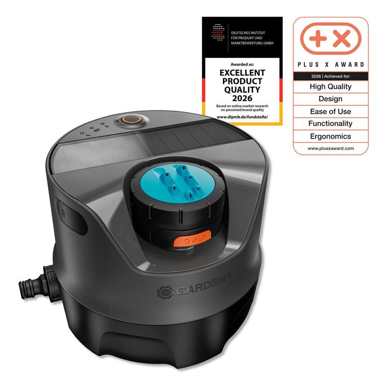 Sistema de riego Gardena AquaPrecise para superficies de césped de hasta 320 m², con alimentación solar, distribución de agua y Bluetooth, 16000 20