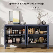 Aparador con almacenamiento, gabinete de almacenamiento con acabado desgastado, 4 puertas talladas y estante ajustable, mueble buffet de madera decorativo