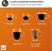 Krups Sensation C50, Cafetera de grano, máquina espresso, 5 bebidas de acceso directo, interfaz táctil, fácil de usar, limpieza automática, boquilla de vapor para cappuccino, fabricada en Francia EA910810