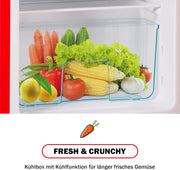 Refrigerador con congelador Merax, combinación frigorífico-congelador, frigorífico pequeño con 51L y congelador de 21L, silencioso, LED, estantes de vidrio, cajón para verduras, estantes en la puerta, para cocina, sala de estar, oficina, negro