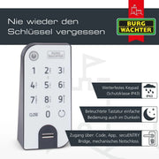 BURG-WÄCHTER Cerradura electrónica para puerta ENTRYeasy 7602 FP Cilindro Teclado App Huella dactilar Código PIN Llave inalámbrica Acero inoxidable