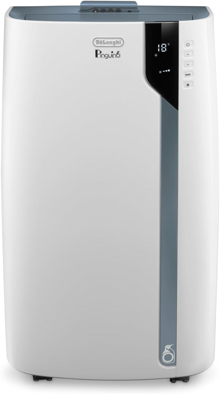 Climatiseur portable De'Longhi Pinguino PAC EX105 avec technologie EcoRealFeel 10 000 BTU/h, pour pièces jusqu'à 100 m³, fonction déshumidification et ventilation, minuterie 24 heures, classe