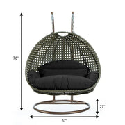 LeisureMod Silla Colgante Huevo para 2 Personas con Soporte - Columpio Hamaca Lounger de Ratán para Patio Exterior/Interior con Cojines