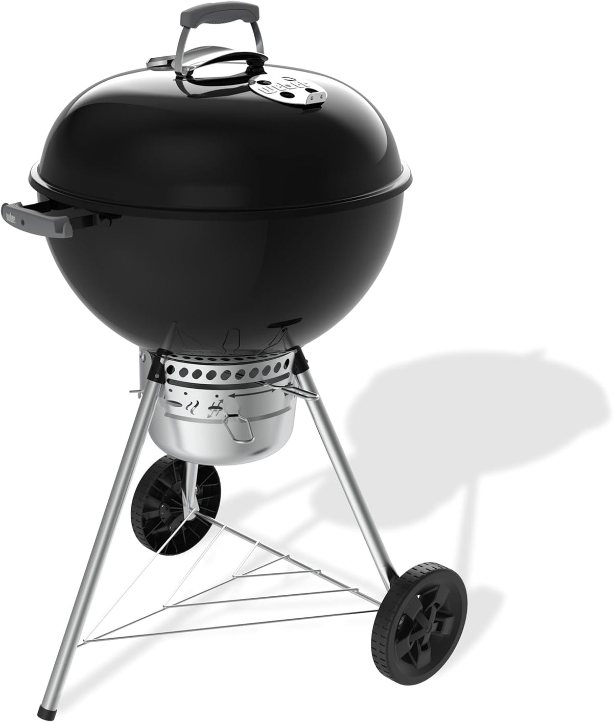 Barbacoa de carbón Weber Original Kettle Premium/Tapa y cuba vitrificadas, superficie de cocción de 57 cm, sistema de limpieza One-Touch, termómetro en la tapa, soporte de tres patas y ruedas, negro