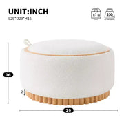 Puf de almacenamiento redondo Polibi con base cilíndrica de madera maciza y tapa reversible