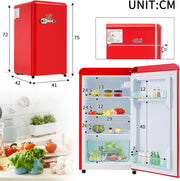 Refrigerador con congelador Merax, combinación frigorífico-congelador, frigorífico pequeño con 51L y congelador de 21L, silencioso, LED, estantes de vidrio, cajón para verduras, estantes en la puerta, para cocina, sala de estar, oficina, negro