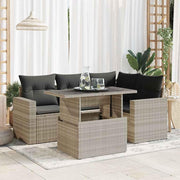 vidaXL Conjunto de sofás de jardín de 5 piezas con cojines gris claro de poliratán, conjunto de sofás de exterior, conjunto de sofás de exterior, set de salón de jardín, conjunto de sofás de jardín