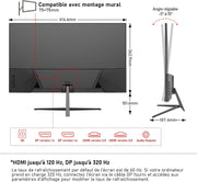 Monitor de PC IPS Gawfolk de 27 pulgadas, 2K WQHD (2560×1440P), monitor gaming de 320Hz, 1ms, sin bordes, 120% sRGB, gran angular de 178°, HDMI, DisplayPort, compatible con soportes de pared VESA 75x75mm - Negro