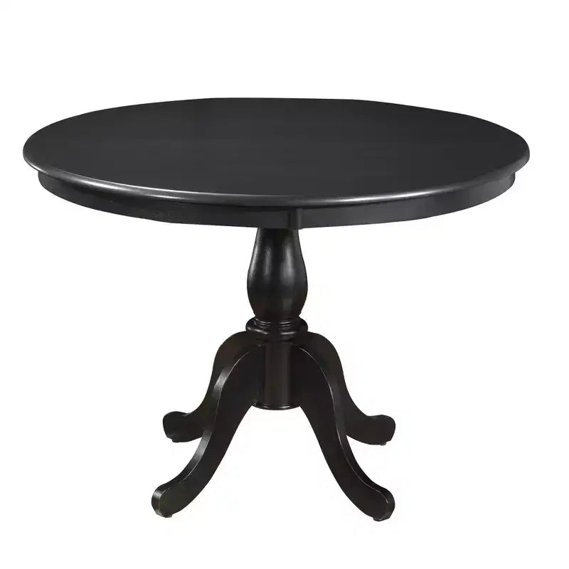 Mesa de comedor HomeRoots 42 con base de pedestal de madera sólida y madera manufacturada redondeada en color negro