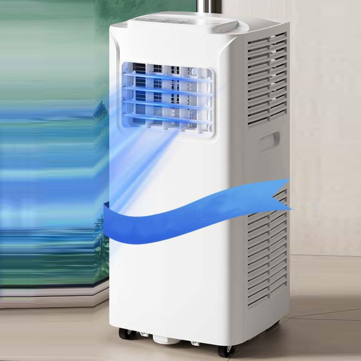 Aire acondicionado portátil con mando a distancia y temporizador de 24 horas, potente unidad de refrigeración oscilante de 120° para oficina en casa de hasta 28 m², kit de ventilación de ventana energéticamente eficiente