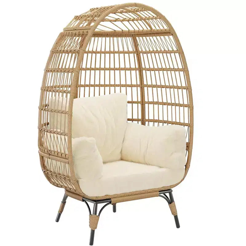Sillón de mimbre en forma de huevo de gran tamaño, cómodo sillón de mimbre para patio con estructura resistente, moderno diseño en forma de huevo