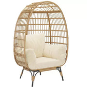 Sillón de mimbre en forma de huevo de gran tamaño, cómodo sillón de mimbre para patio con estructura resistente, moderno diseño en forma de huevo