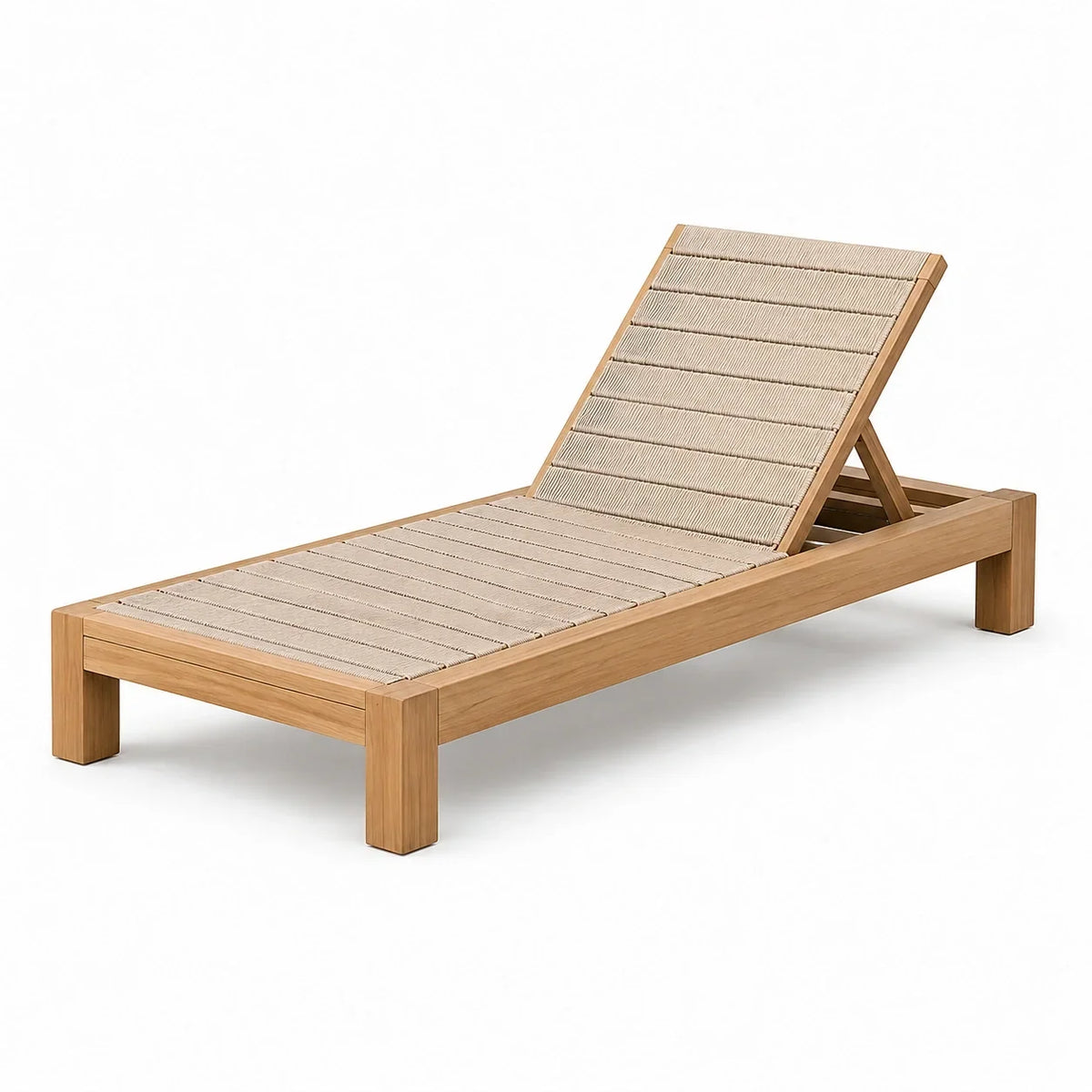 Tumbona de madera de teca con tejido de poliéster beige 200x65x35 cm