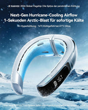 RANVOO AICE LITE MAX 2026 AI Aire acondicionado de cuello [#1 El más frío y duradero] Viento ártico, ventilador de cuello inmenso, batería de 6000mAh, ventilador portátil que expulsa aire frío, regalo de verano, plata escarchada